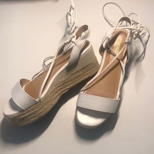 White lace up platform sandals